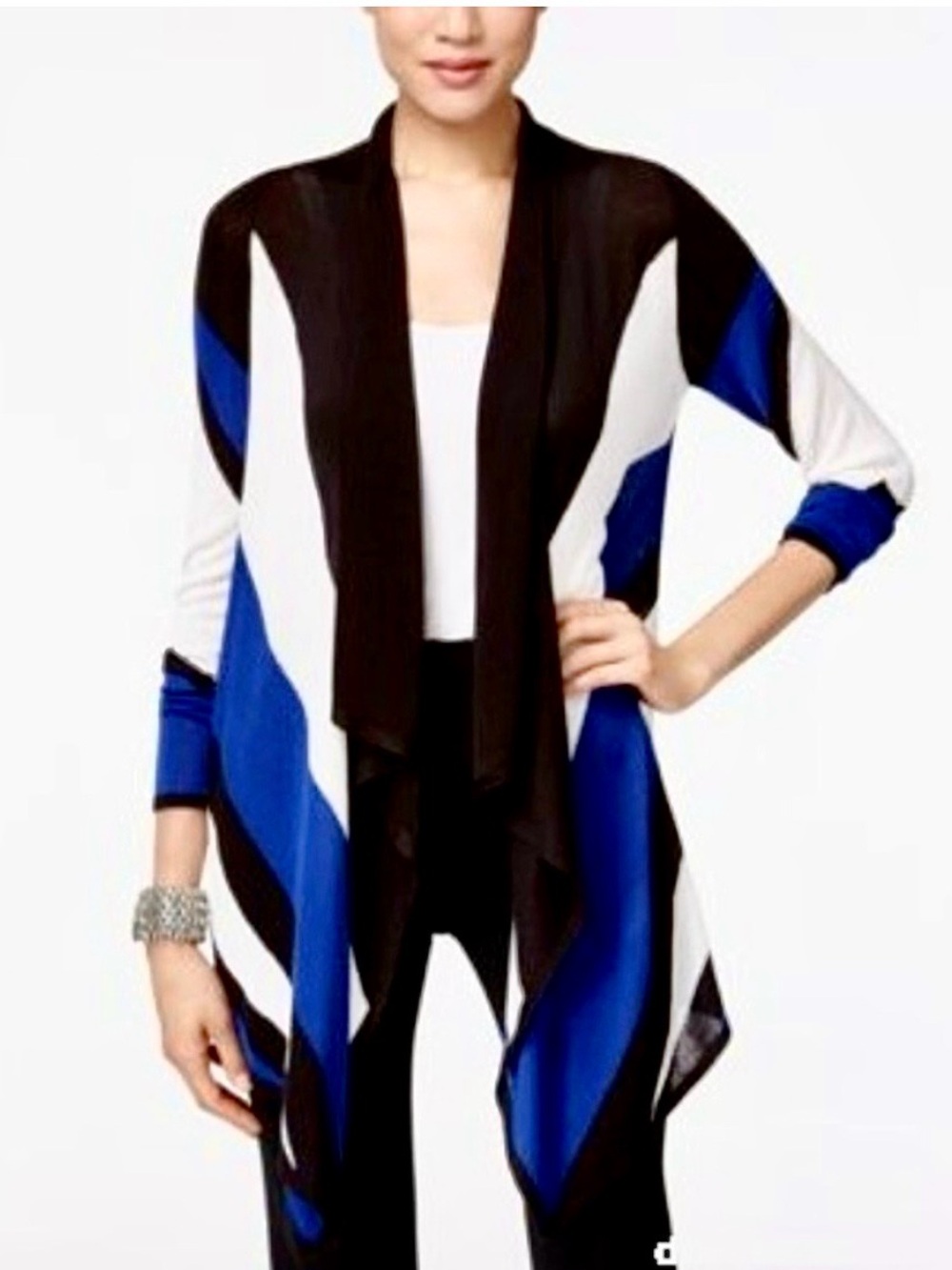 INC International Concepts Open Front Colorblock Draped Cardigan Sweater #Y2K